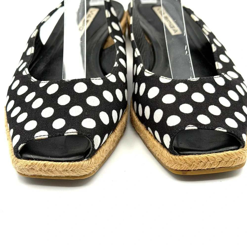 Via Spiga Polka Dot Square Toe Slingback Espadrille Sandals Women 7M 40s Retro
